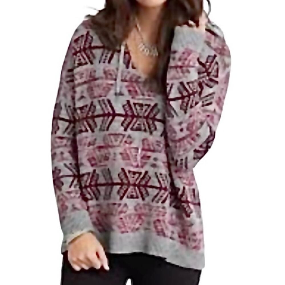 American Eagle Aztec Hoodie Sweater XS Extra Small Gray Burgundy Geometric Boho